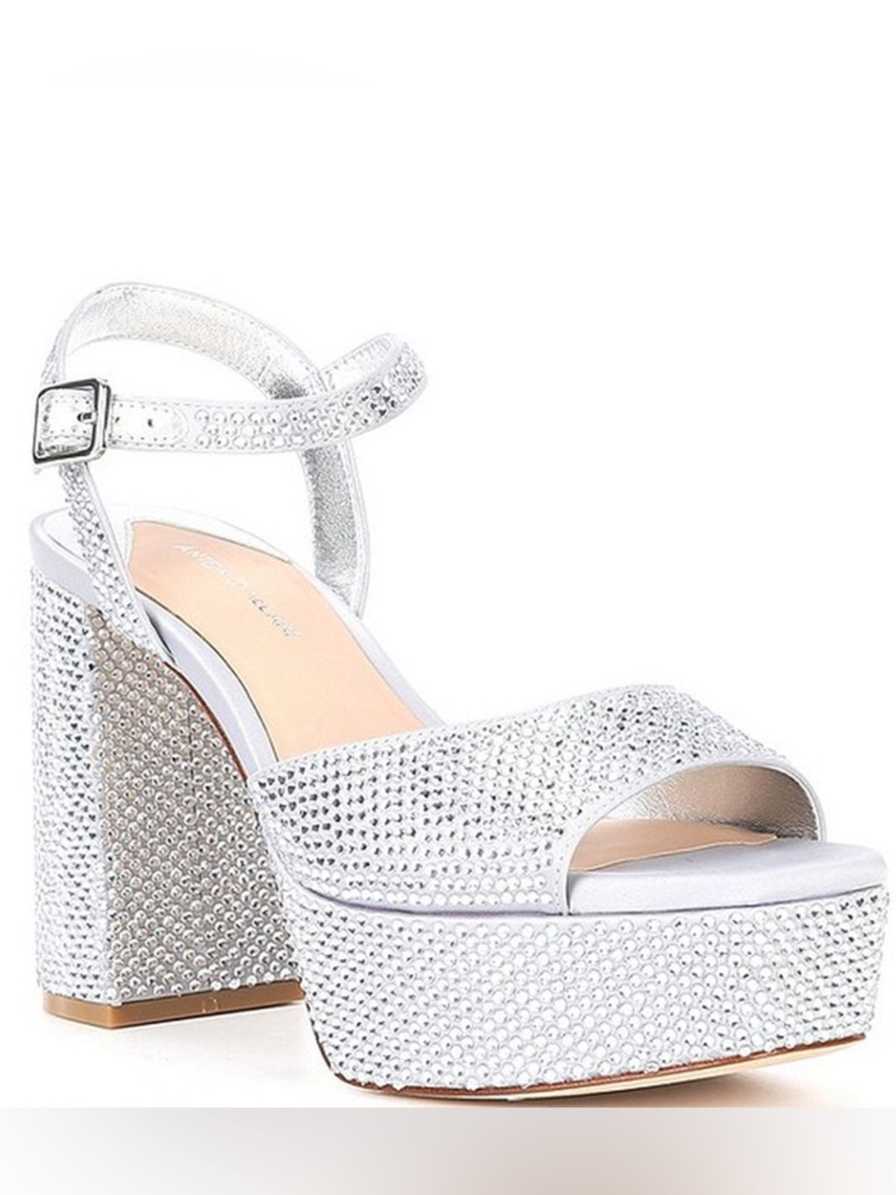 NWT Antonio Melani Babs Rhinestone Embellished Satin Platform Dress Sandals